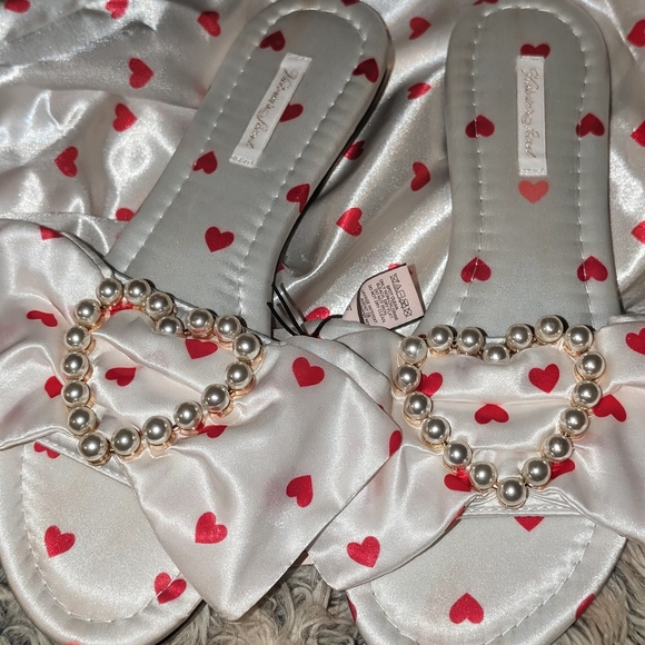 Victoria's Secret Shoes - Victoria's Secret Pearl Heart Satin Slippers